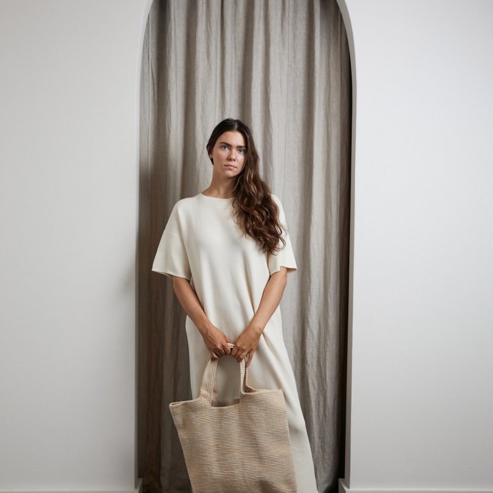 Lauren Manoogian INTERLOCK WIDE T DRESS - RAW WHITE size 1 (Same as model)